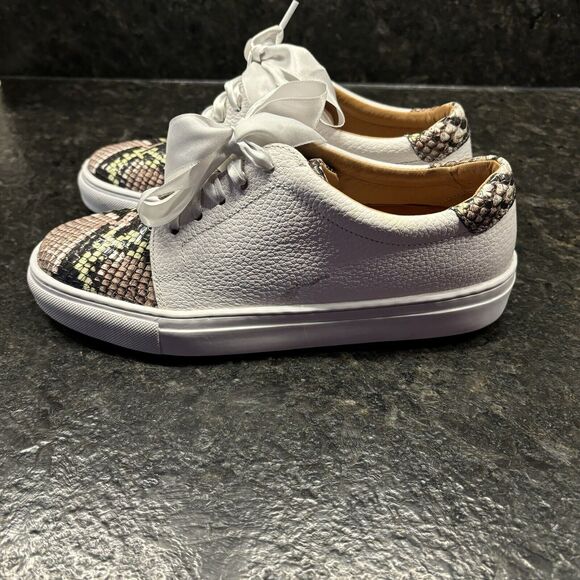 Patricia Green A Mano Lace Up Sneakers White & Snake Skin Ribbon Laces Size 7 - Picture 9 of 11